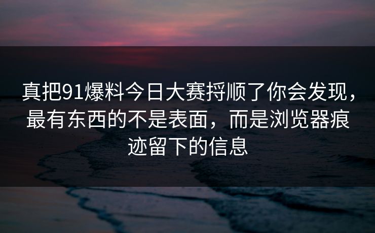 真把91爆料今日大赛捋顺了你会发现,最有东西的不是表面,而是浏览器痕迹留下的信息 第1张 真把91爆料今日大赛捋顺了你会发现,最有东西的不是表面,而是浏览器痕迹留下的信息 第1张
